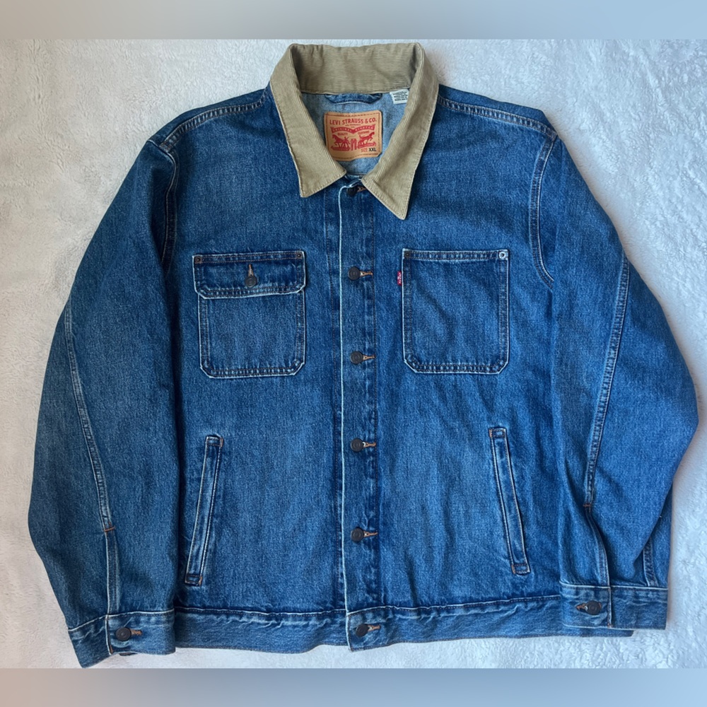Levi's Denim Jacket with Beige Corduroy Collar Men Size XXL - Picture 3 of 10